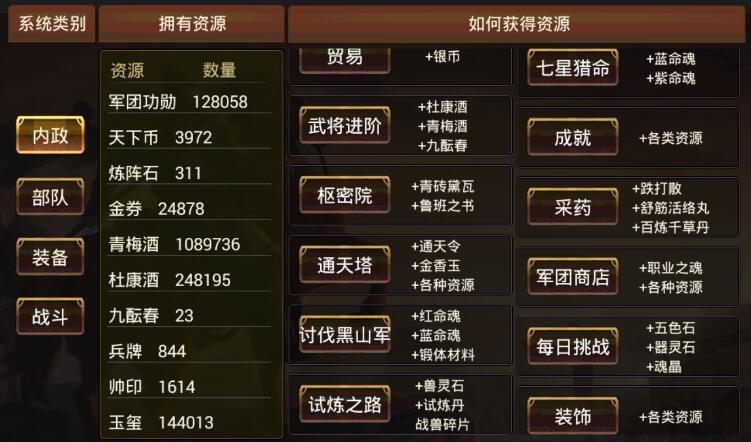 风云天下各种资源及获取途径 风云天下各种资源及获取途径