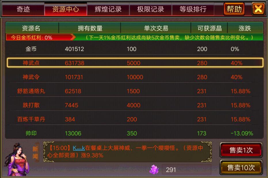 风云天下OL资源中心售卖玩法 风云天下OL资源中心售卖玩法