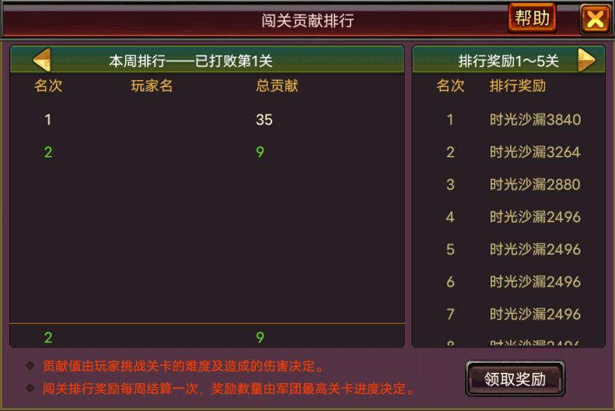 军团闯关排名及时光沙漏奖励 军团闯关排名及时光沙漏奖励